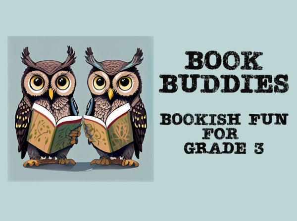 Two owls with books