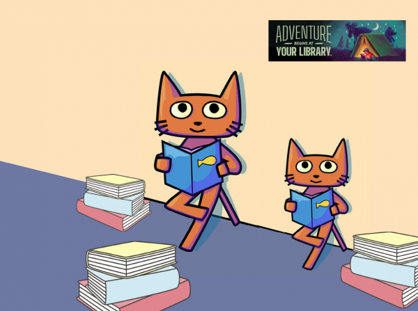 Cartoon cats reading books